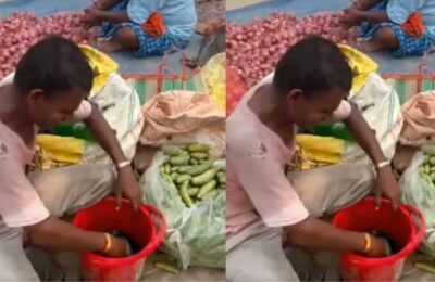 OMG! The game continued in front of the camera, the vegetable vendor was seen making fresh cucumbers with green solution, people got angry after seeing the video
